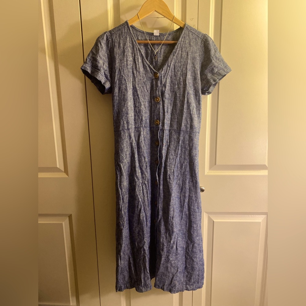Old Navi Blue Button Down Linen Dress.